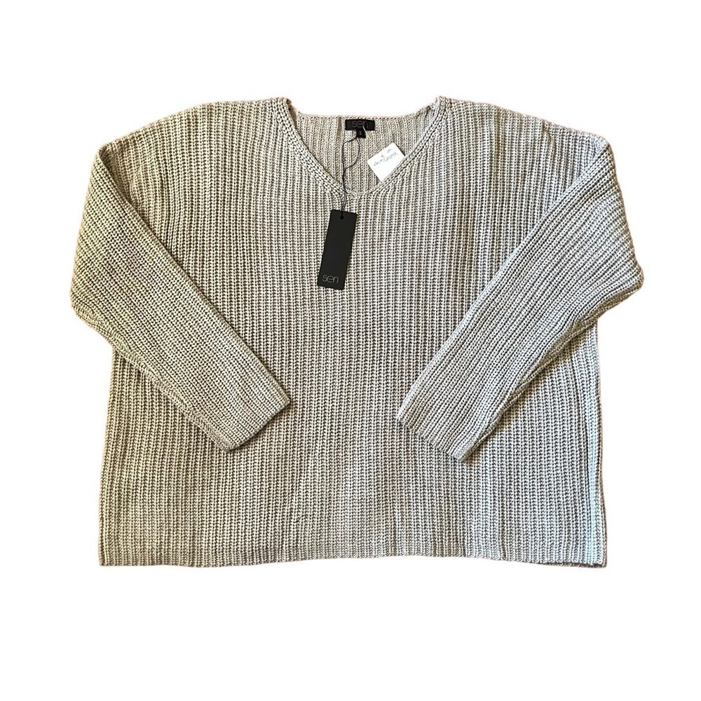 Sen “Moritz” gray chunky knit v-neck relaxed boxy fit pullover sweater
